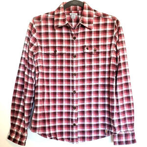 Carhartt Womens Plaid Flannel Shirt S 4/6 Red Brown Button Western Granola Girl
